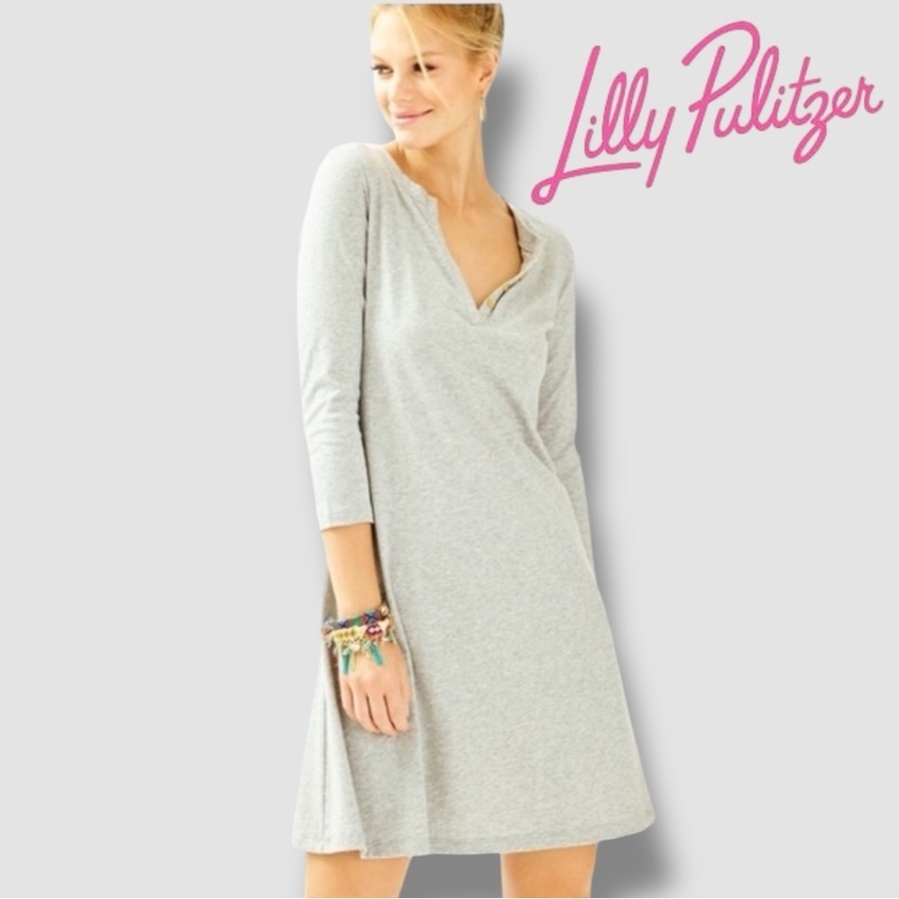 Lily Pulitzer Banyan T-Shirt Dress Size Small Gray Button Henley Pima Cotton